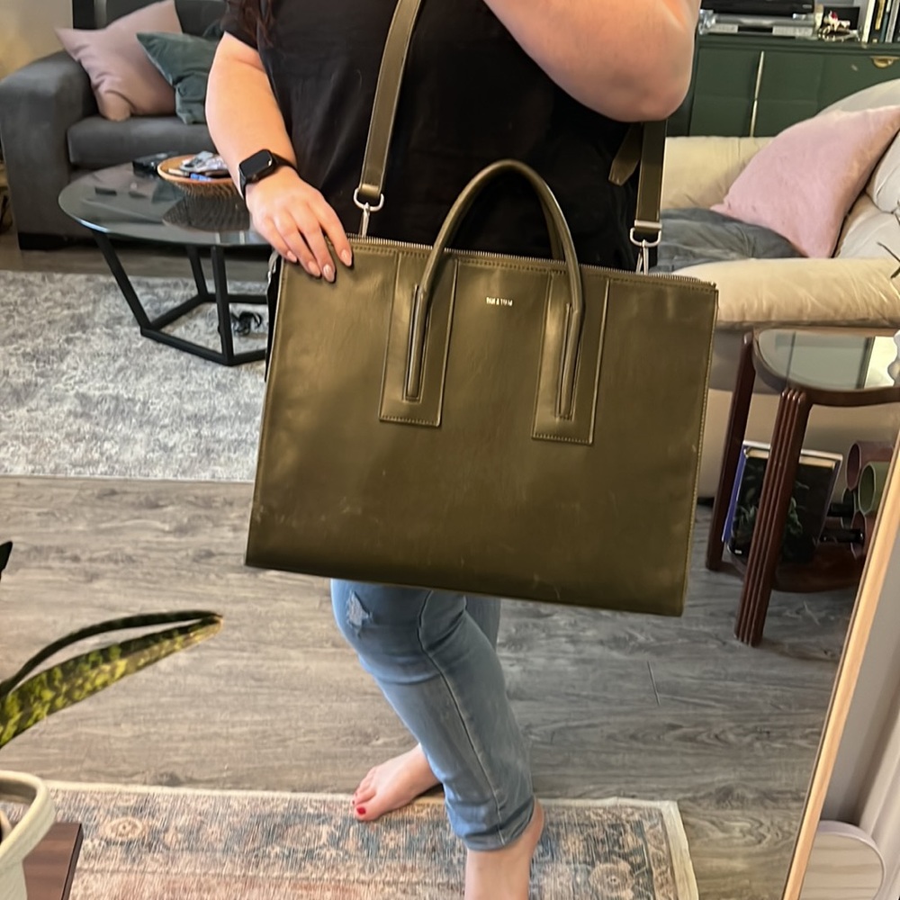 NWOT Matt & Nat Large Work Tote - Olive Green and Silver Detail